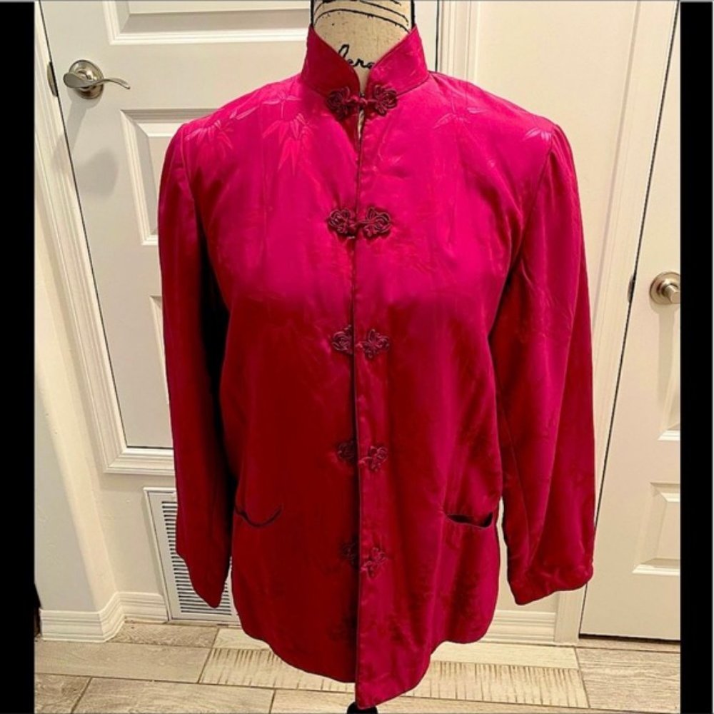 JADE LANTERN SILK ASIAN INSPIRED JACKET. SZ L. POCKETS